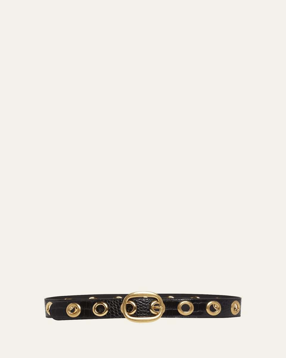Ursula Stamped Croc-Embossed Leather Belt